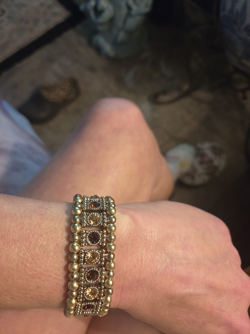 Gold-Tone Beaded Gemstone Stretch Bracelet - Women